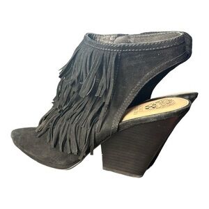 Vince Camuto genuine black suede fringe slingback heels